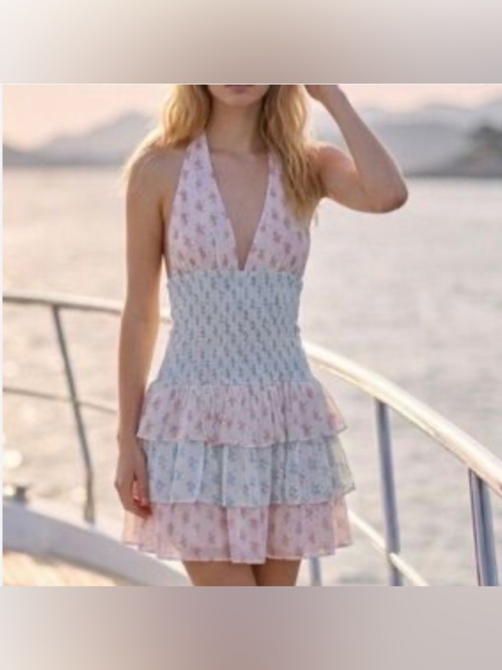 NWT Altar'd State Mixed Floral Halter Tiered Ruffle Mini Dress Size XL